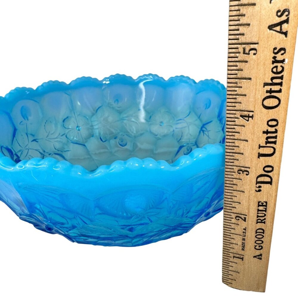 Fenton Blue Opalescent Honeycomb Clover Pattern Master Berry Bowl 1910 Vintage - Picture 7 of 16